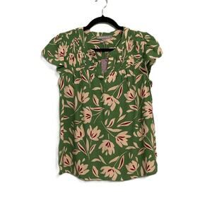 DanielRainn Green w/ Yellow Burgandy Floral Summer Top Cap Sleeves Petite XS